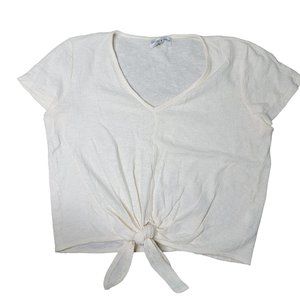 Madewell texture & thread style # j8537 100% cotton cream tie front tee shirt Lg